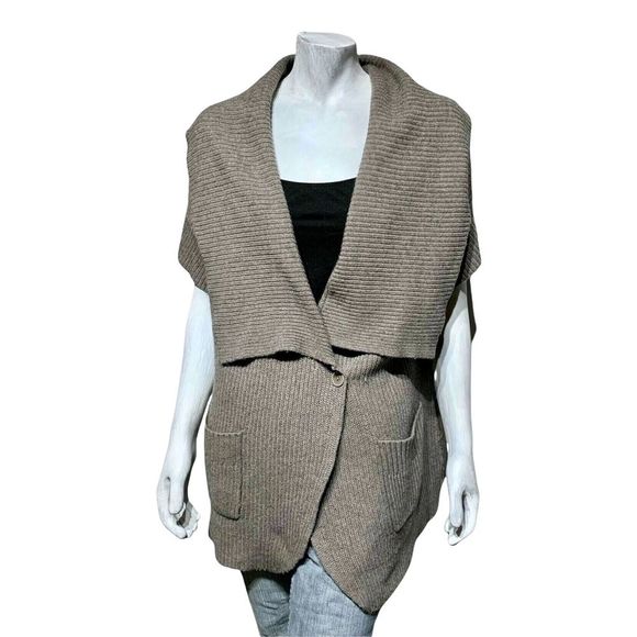 BCBGMaxAzria Sweaters - BCBGMazAzria Womens Brown Angora Short Sleeve Cardigan Sweater Jacket Sz M/L